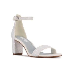 Nine West Womens Size 12M Pruce Bridal Ankle Strap Block Heel Sandals in White